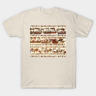 BAYEUX TAPESTRY ,BATTLE OF HASTINGS ,NORMAN KNIGHTS HORSEBACK AND VIKING SHIPS T-Shirt